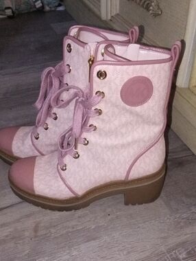 Michael Kors Blush Pink Lace-Up Combat Boots